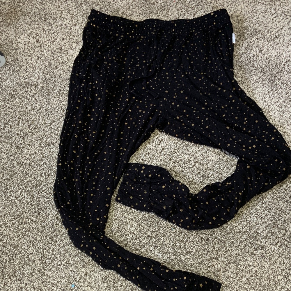 Women's Black Star Print Pajama Pants - Gold Star Lounge Bottoms